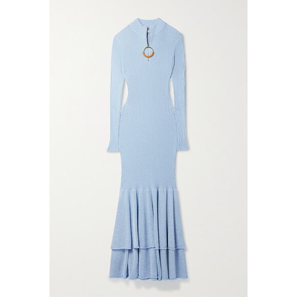 JW ANDERSON Dresses & Skirts - Jw Anderson Tiered Ribbed Blue Cotton Maxi Dress Size XS